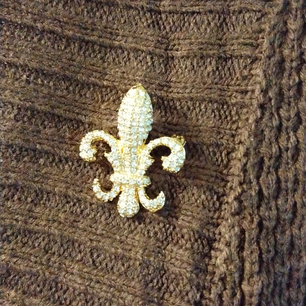 Women's 1 1 /2" X 1 1/4" Rhinestone Encrusted Gold Broach VINTAGE - Picture 5 of 5